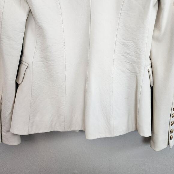 L'Agence Kenzie Lambskin Leather Double Breasted Blazer White Gold 2 NWT - Picture 14 of 16